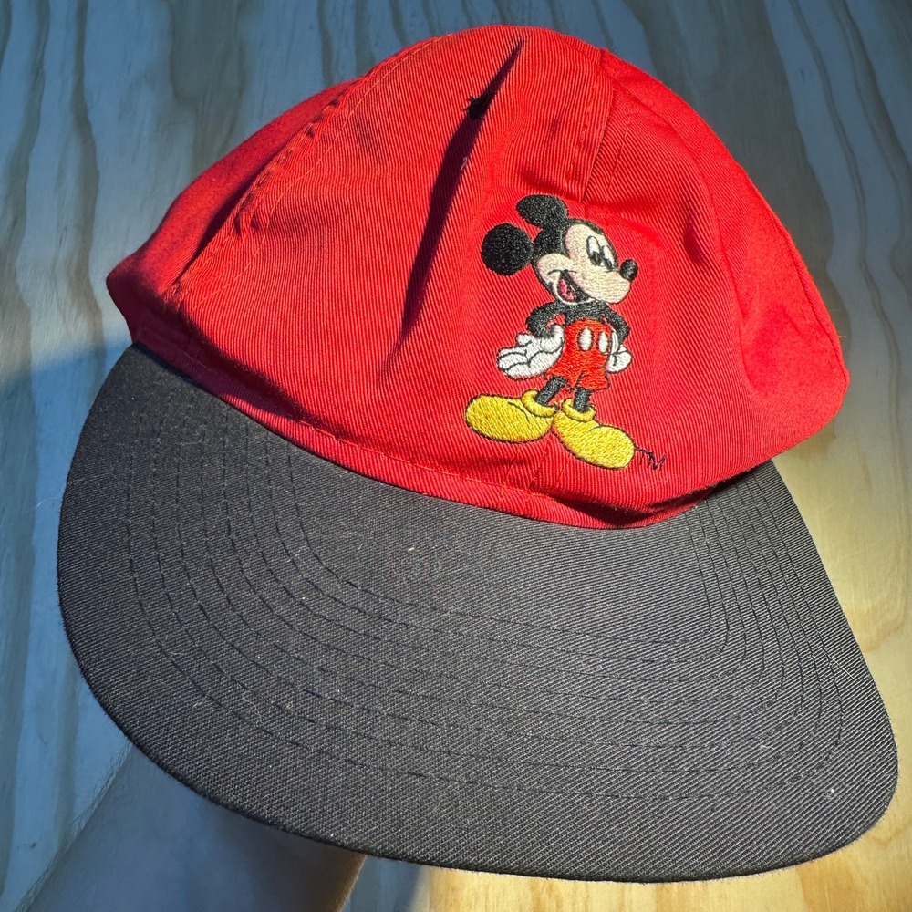 Disney Mickey Unlimited Red Black Snapback Hat Vintage Embroidered OSFA